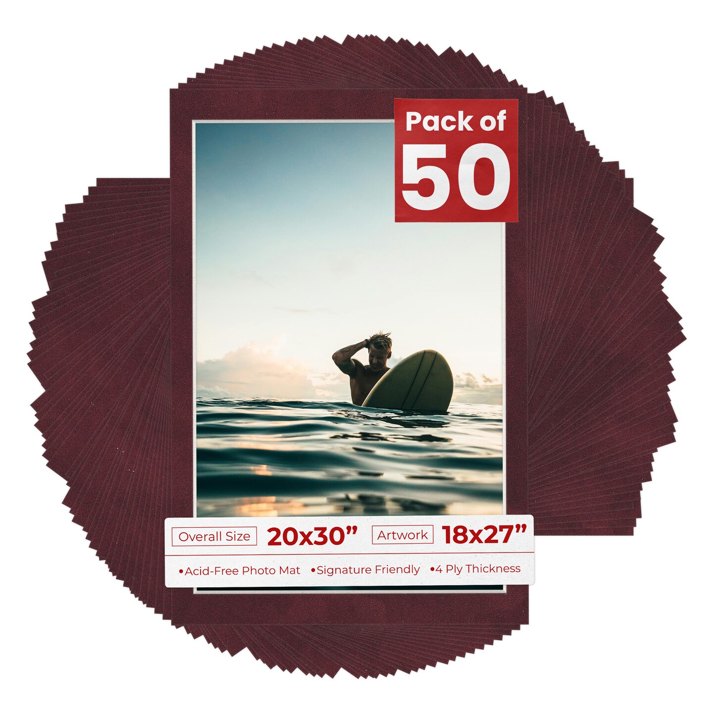 Dark Red Suede Mat Board for 20x30 Frames - Fits 18x27 Photos