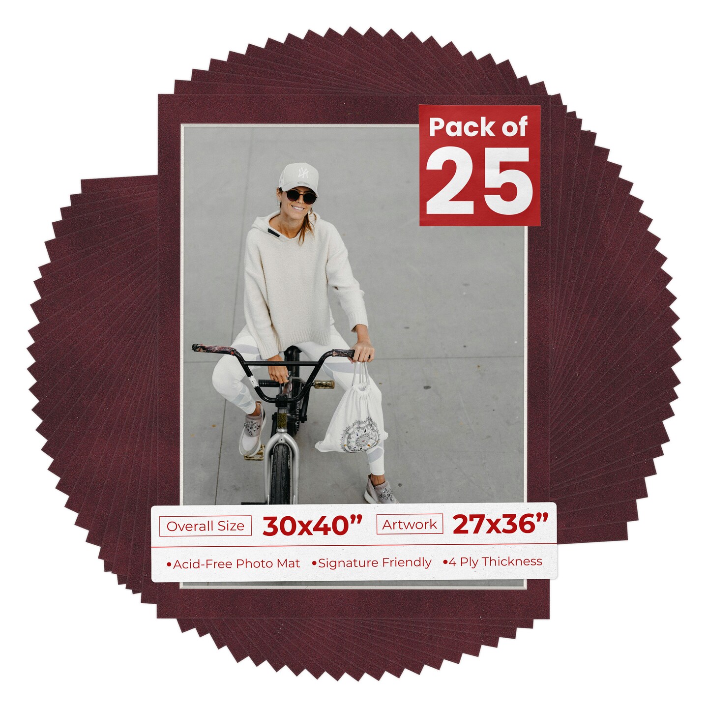 Dark Red Suede Mat Board for 30x40 Frames - Fits 27x36 Photos