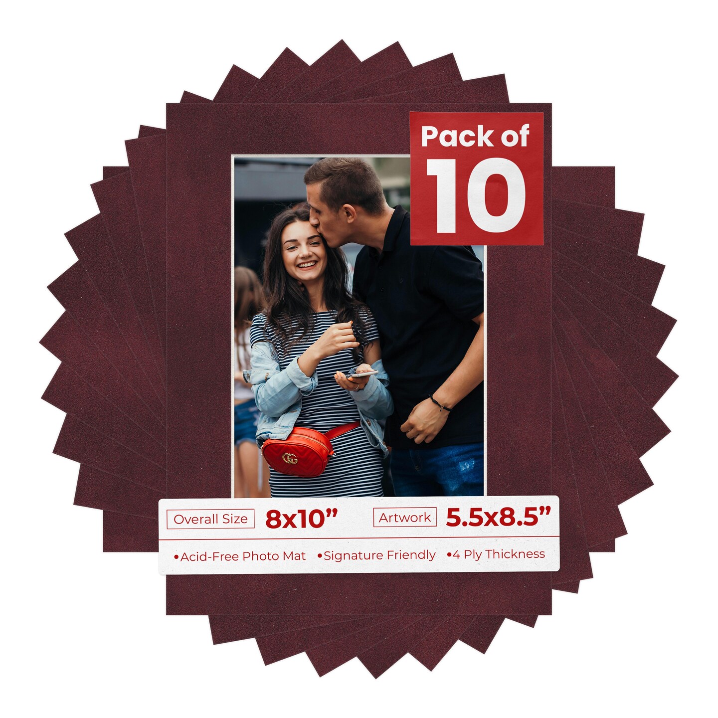 Dark Red Suede Mat Board for 8x10 Frames - Fits 5.5x8.5 Photos
