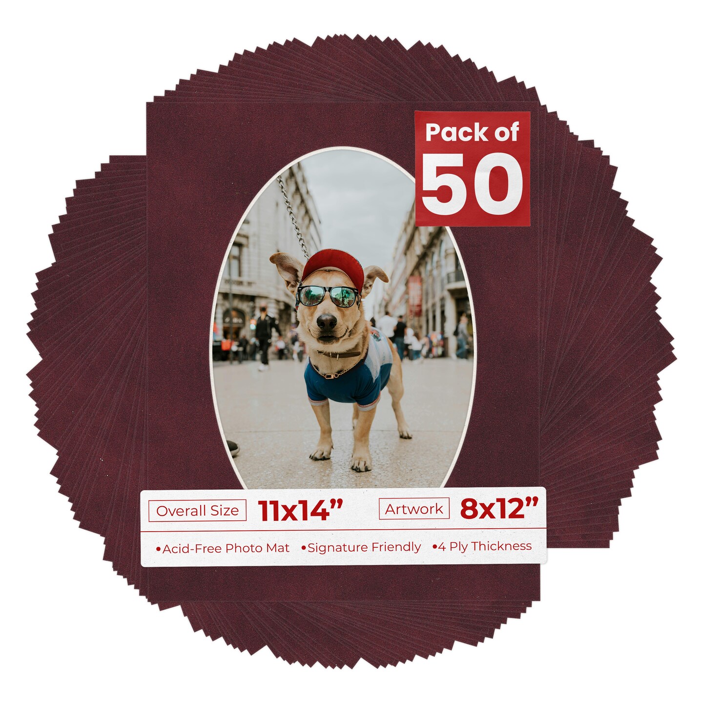 Dark Red Suede Mat Board for 11x14 Frames - Oval Opening for 8x12 Photos