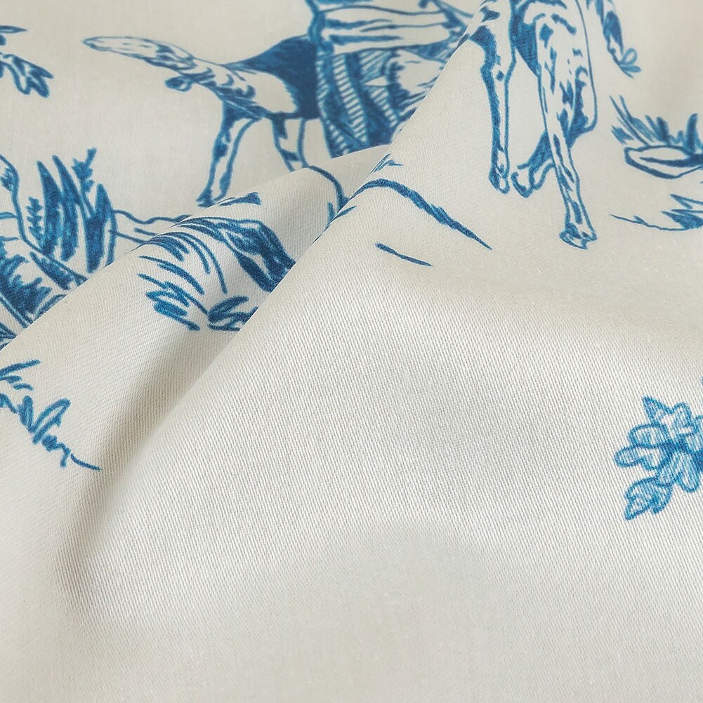 1 Yard Cobalt and White Classic Toile de Jouy Mercerized Organic Egyptian Cotton Shirting 56’’ Width