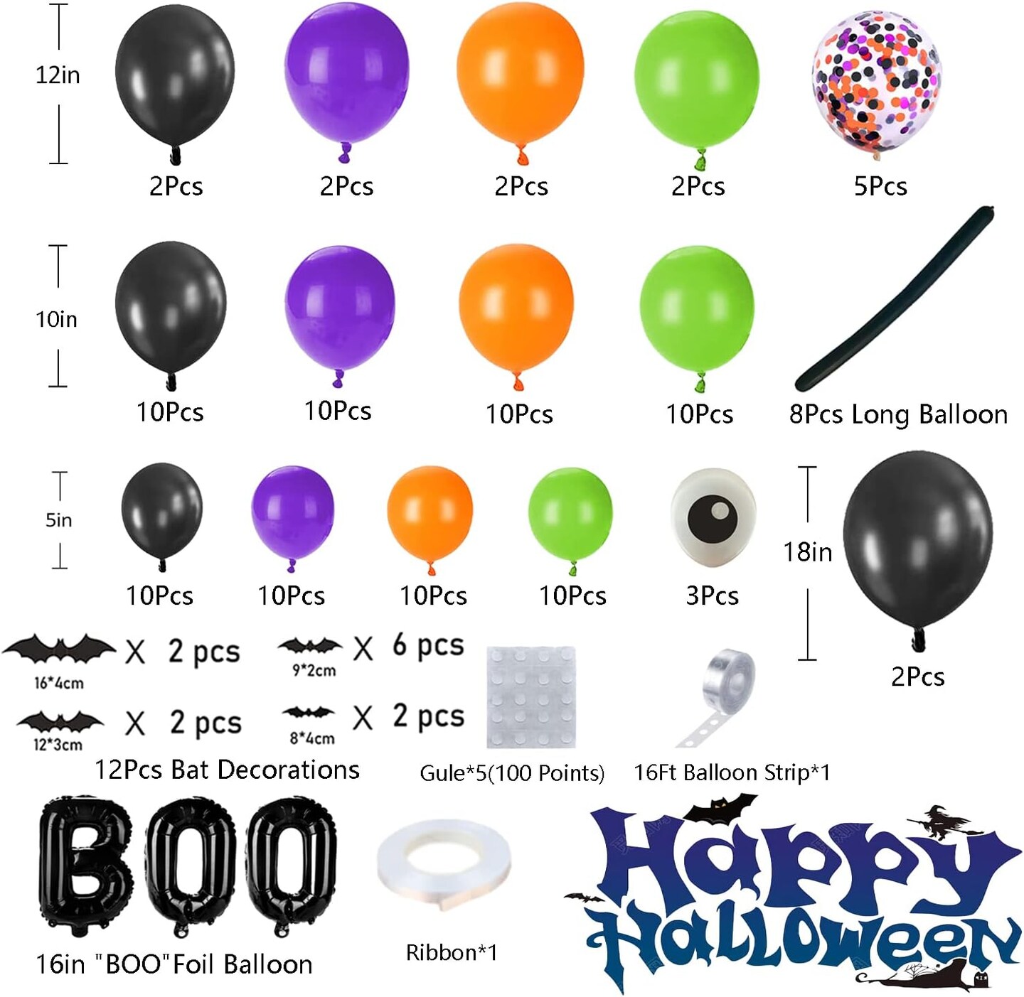 Halloween Balloons Garland Arch Kit with Boo Foil Balloon