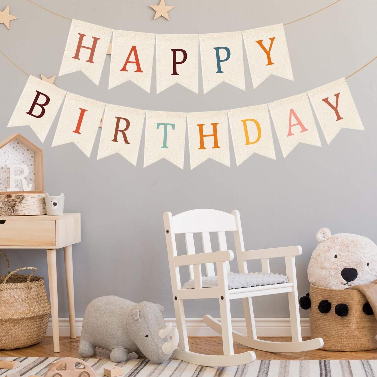 Happy Birthday Burlap Banner (white)