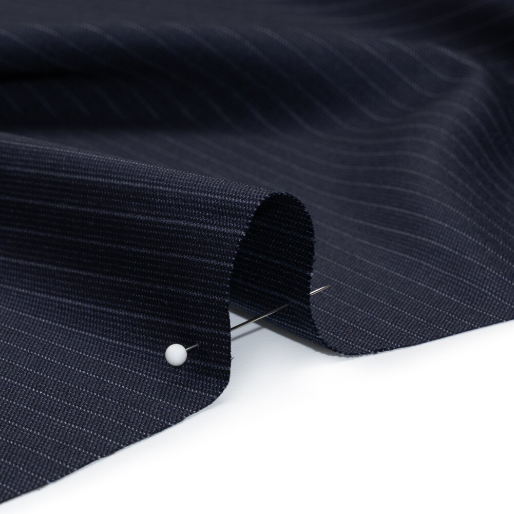 1 Yard Super 150 Wool Suiting Made in Italy - Blue and White Pinstripes - Deadstock