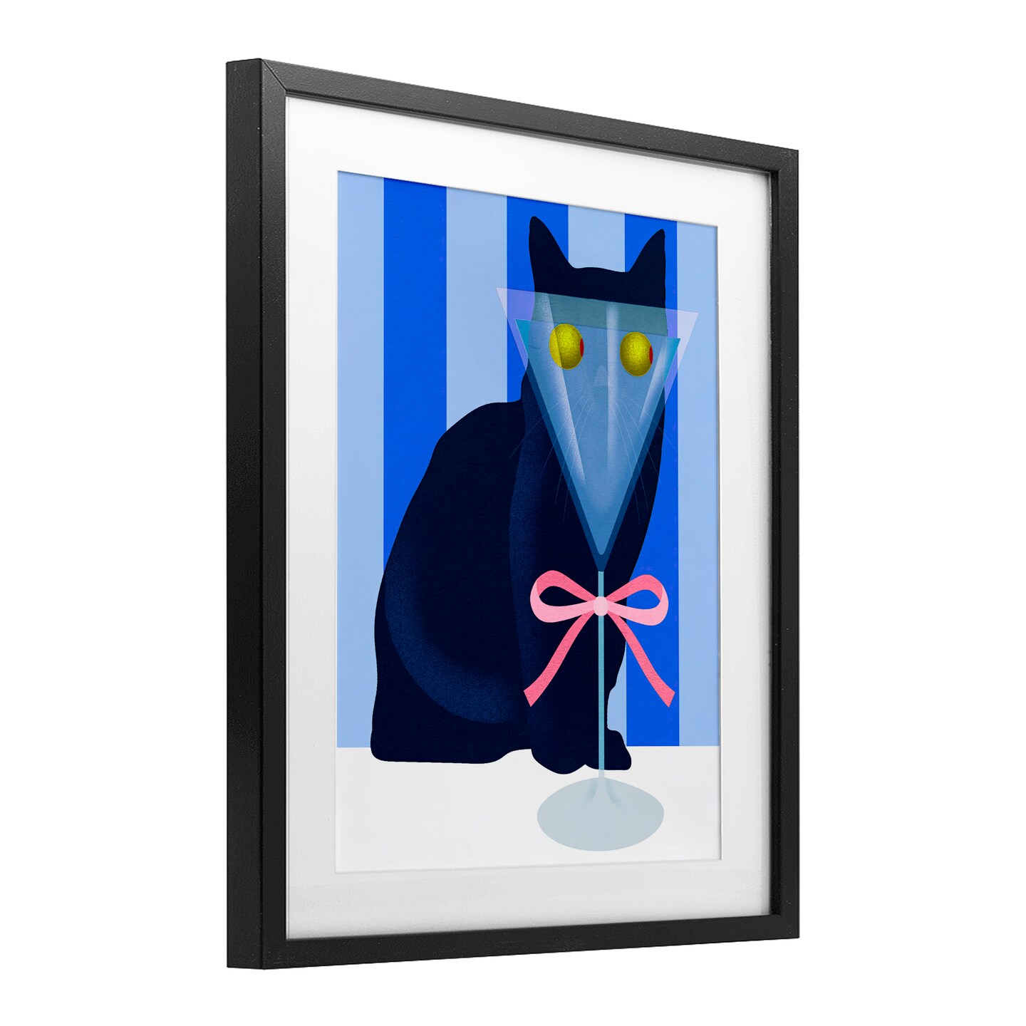 Stupell Industries Funny Cat Martini on Stripes Framed Print Under Glass, design by Lil' Rue