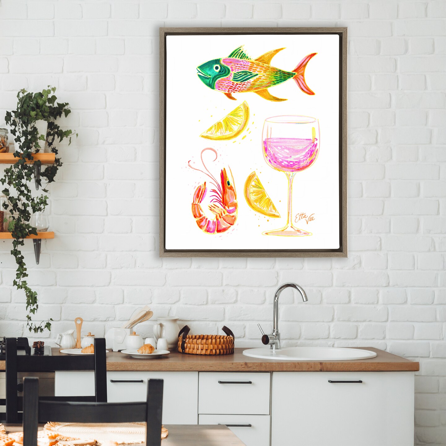 Stupell Industries Summer Seafood & Wine Floating Frame, design by EttaVee