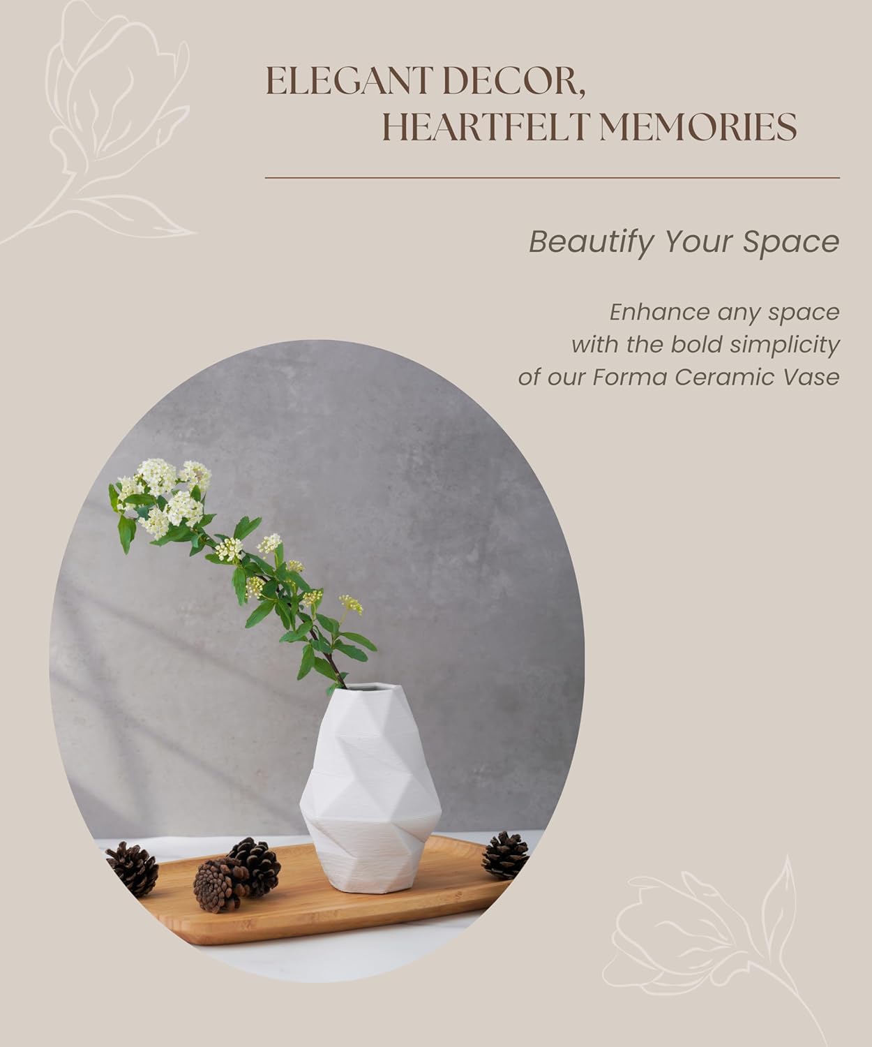White Ceramic Vase - Elegant Home Decor for Your Beautiful Space, Table Top Decoration, Modern Aesthetic House Accessories - Geometric Shaped Vase for Living Room, Bedroom, Kitchen, Gifts