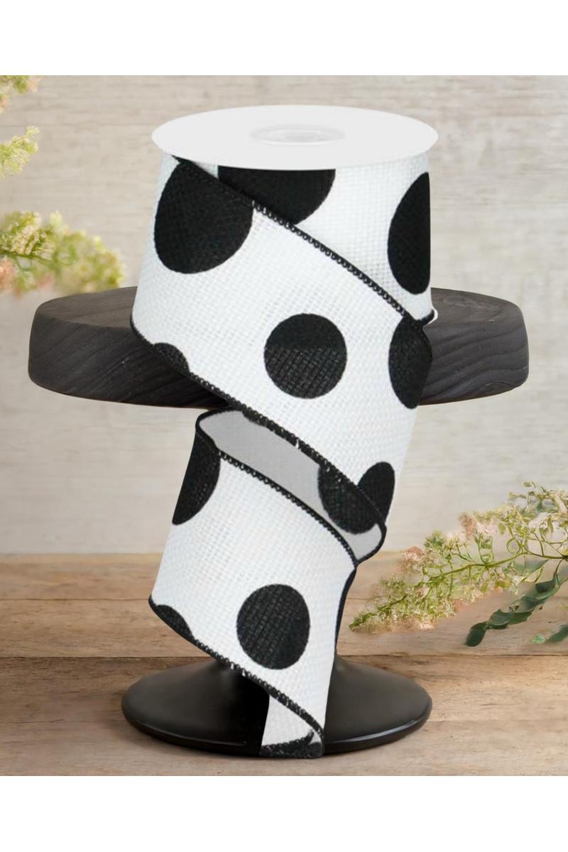 2.5&#x22; Faux Burlap Giant Polka Dot Ribbon: White &#x26; Black (10 Yards)