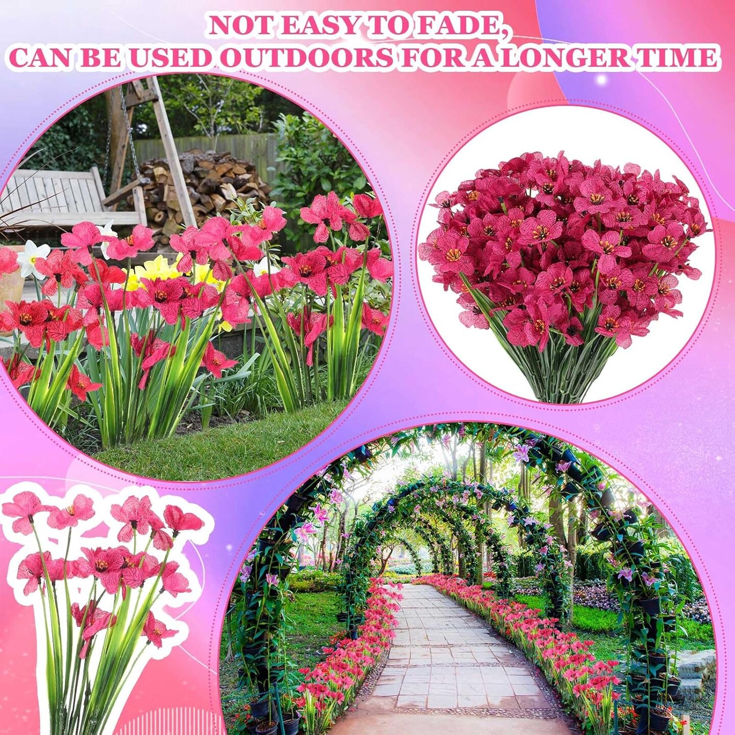100 Bundles Violet Artificial Flowers, UV Resistant Faux Flowers Outdoor