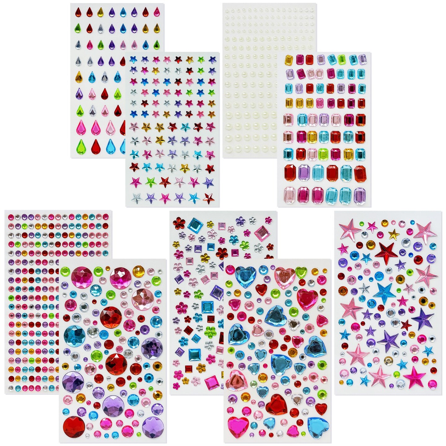 Wrapables 1154pcs Acrylic Self Adhesive Crystal Rhinestone Gem Stickers, DIY, Arts &#x26; Crafts Supplies (9 sheets), Assorted