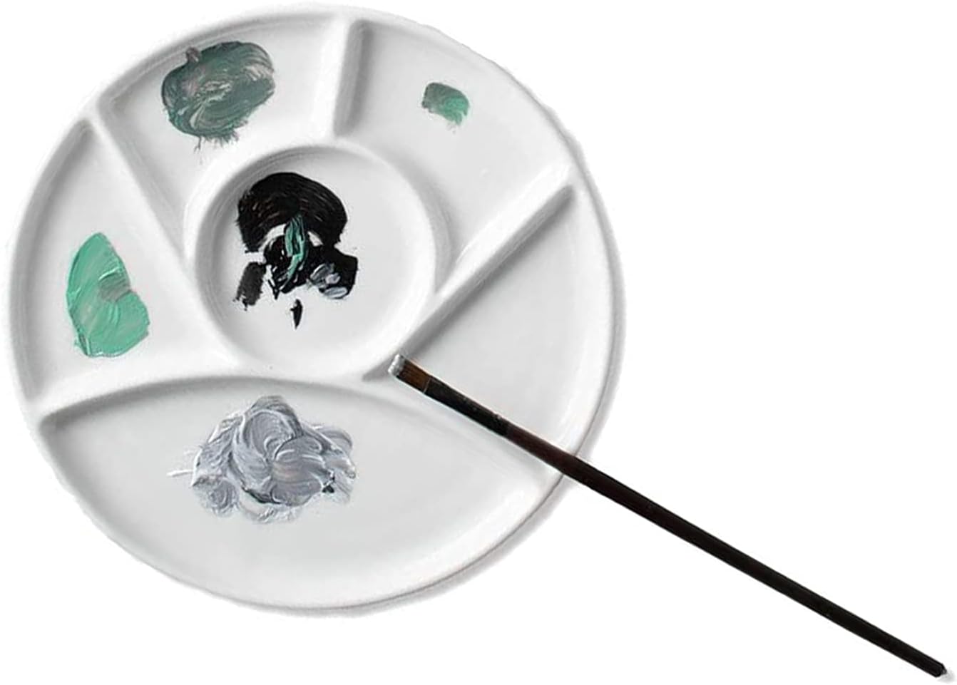 6 Wells Ceramic Artist Paint Tray Porcelain Watercolor Palette Ceramic Mixing Tray for Watercolor Gouache Painting 8 Inch