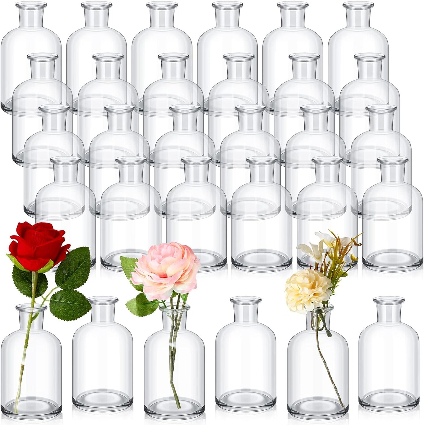 30 Pack Glass Bud Vases Bulk Small Mini Flower Vases for Centerpieces Decorative Glass Bottles Vintage Rustic Centerpieces Decoration for Wedding Dining Table Home Decor (4.22 oz)