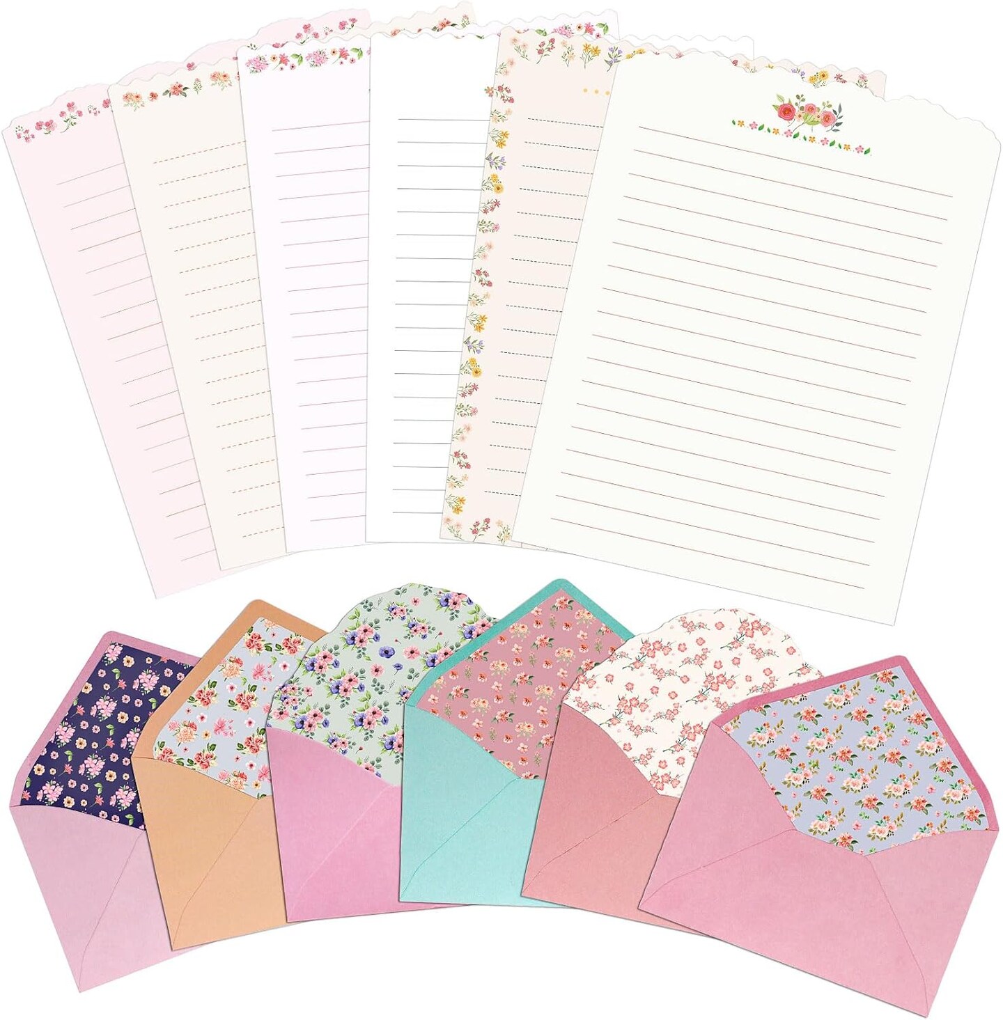 Stationary Paper and Envelopes Set, 24 PCS Writing Stationery Paper with 12 PCS Envelopes, Warm Floral Themed Envelope and Stationery Design for Invitations Gift Decorations Holiday Party