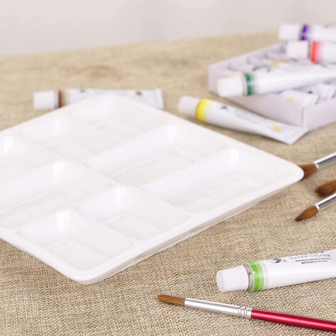8-Well Porcelain Artist Paint Palette, Mixing Ceramic Watercolor Palette, Mixing Tray for Watercolor Gouache Acrylic Oil Painting 8 Inch