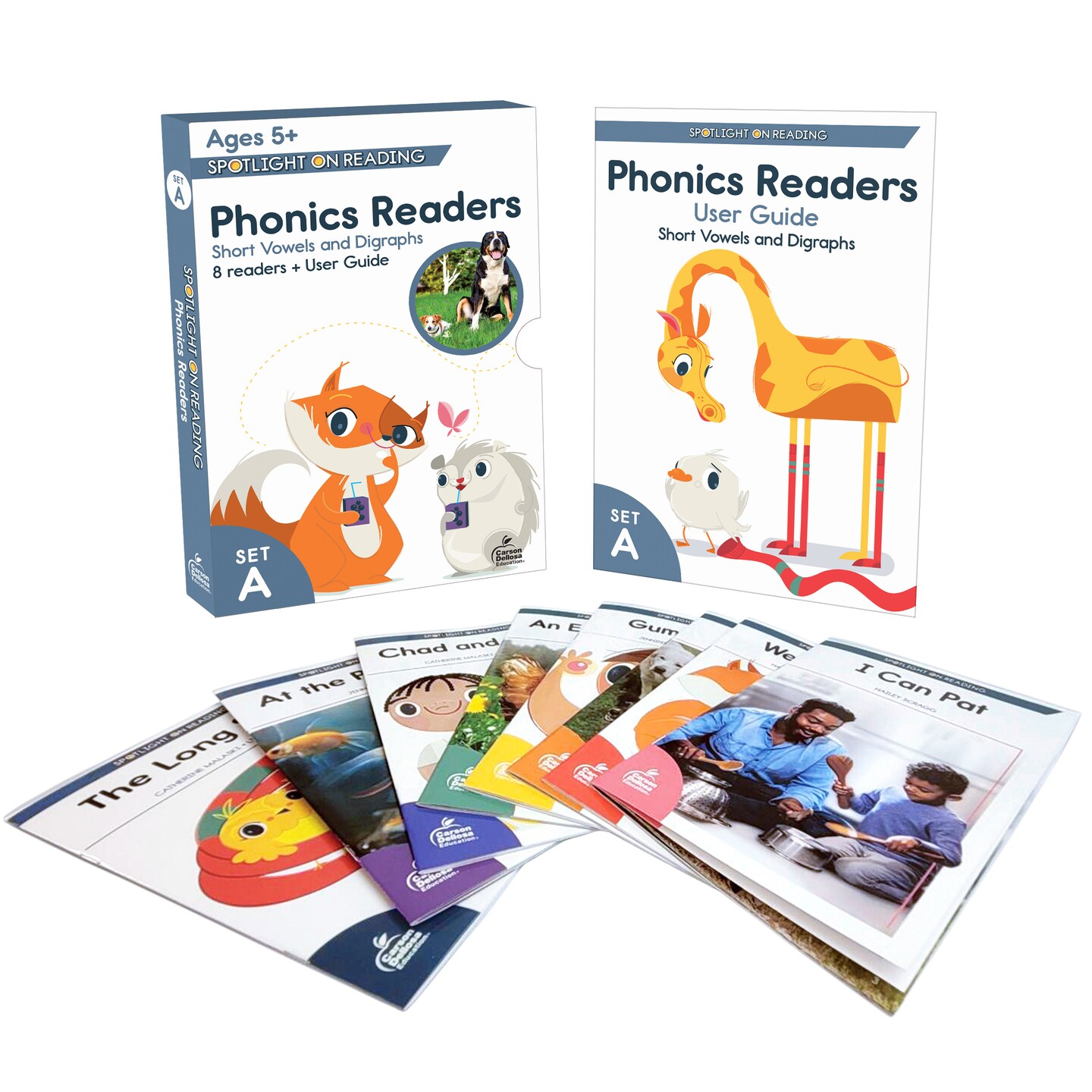 Carson Dellosa Spotlight on Reading Set A Early Readers Phonics Books, 8 Short Vowels and Digraphs Learn to Read Books for Kids 5-7 With User Guide, Kindergarten & 1st Grade Level 1 Reading Books