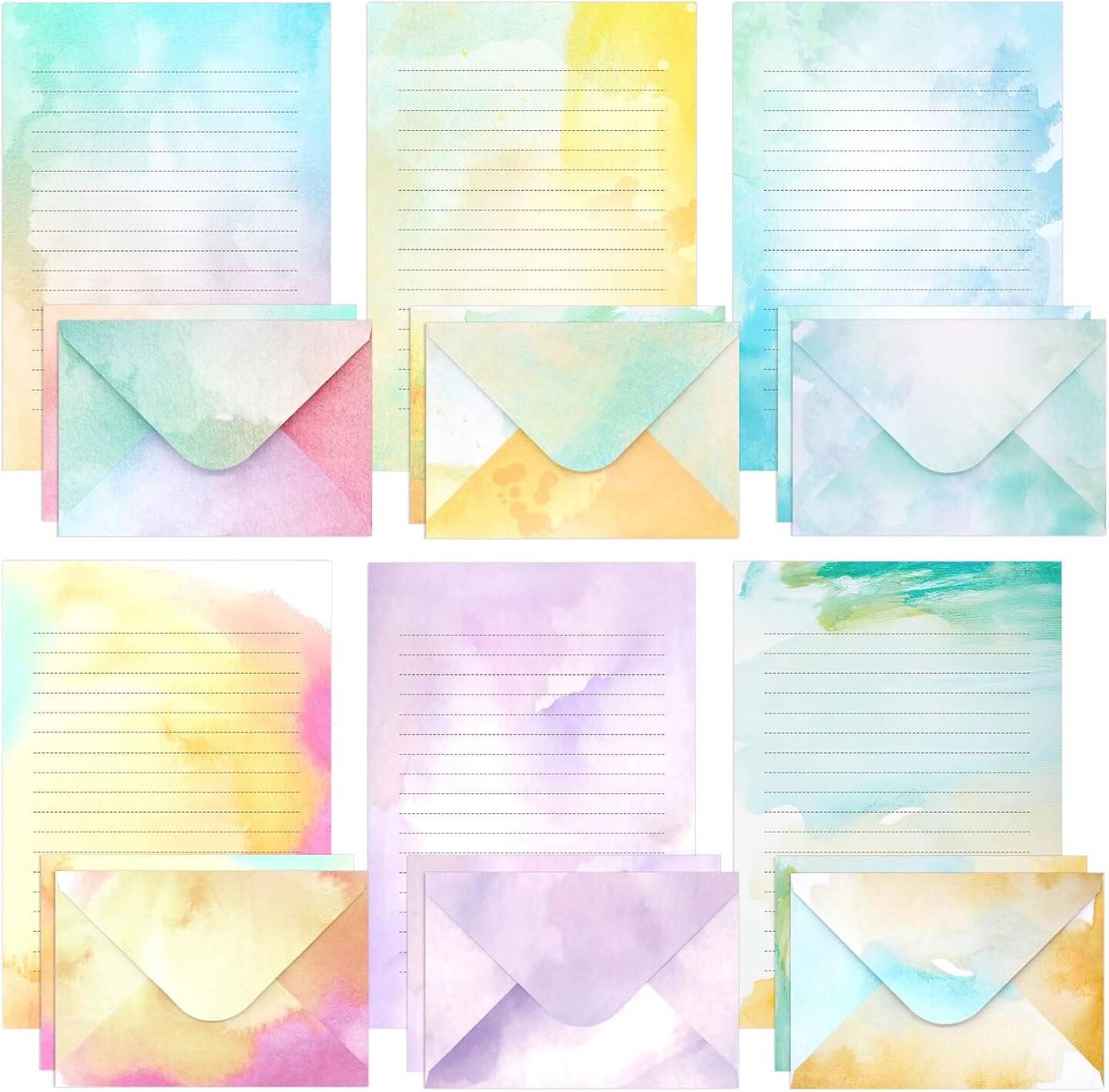 24-Piece Watercolor Stationery Set – Includes 12 Envelopes, 7.6x5.3” for Letters & Invitations