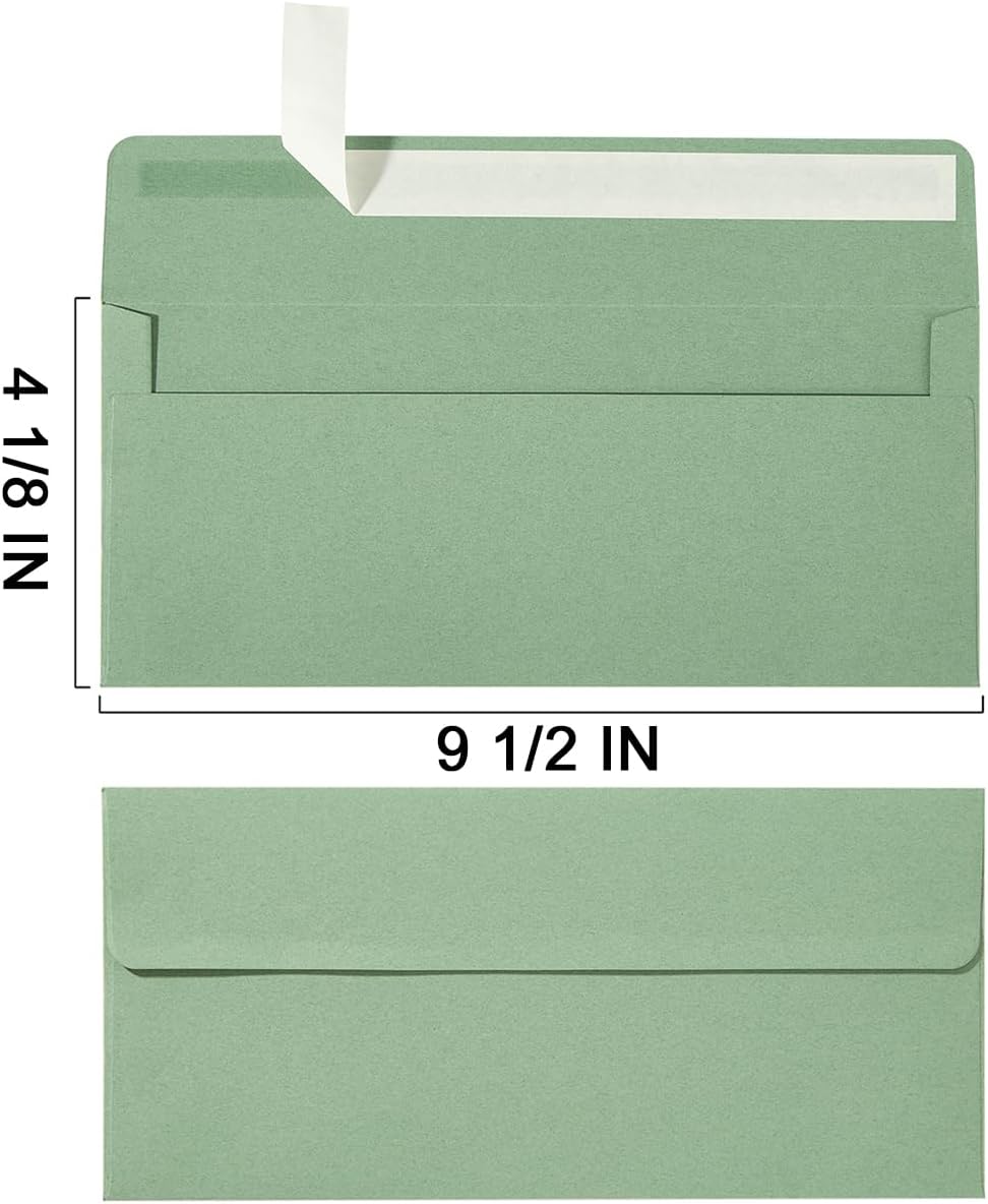 50 Pack Sage-Green #10 Business Envelopes Self Seal Standard Envelopes for Office Checks, Business, Letter Mailing Invoices, 4.13 x 9.49 Inches (50)