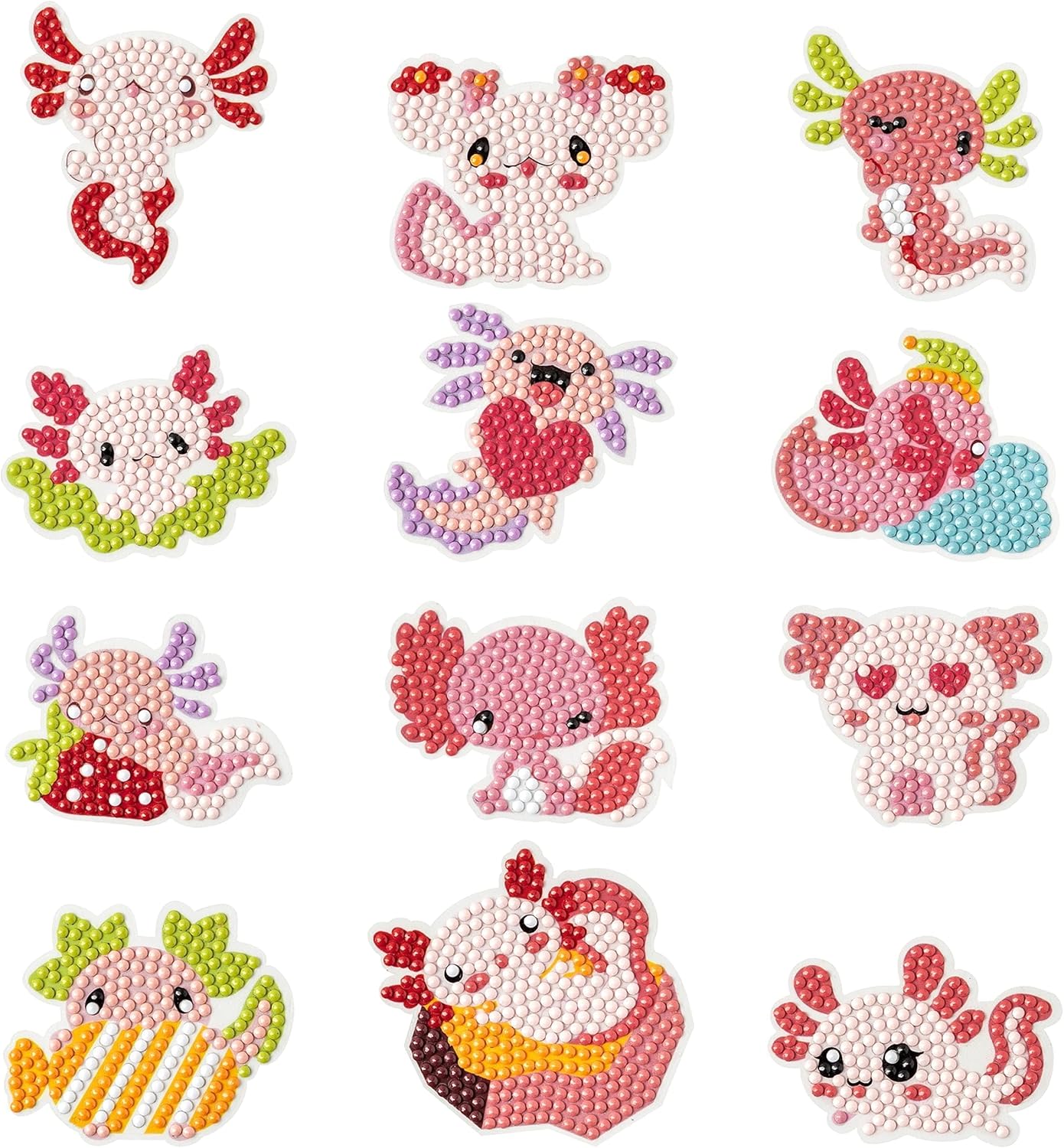Diamond Art Kits - 12 Axolotl 5D DIY Creative Art Craft Mosaic Sticker for Kids&#x26;Adult Beginners Digital Diamond Art Parent Child Activity Kits Back to School Christmas Birthday Gifts