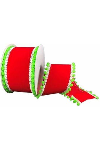 2.5&#x22; Red Velvet Pom Ribbon: Lime Green (10 Yards)