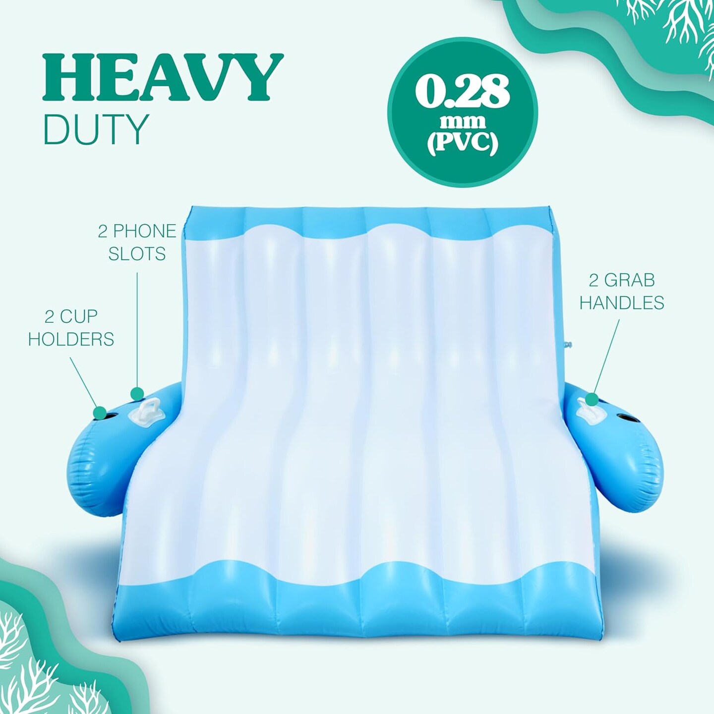4E&#x27;s Novelty 2 Person Inflatable Pool Recliner with Cup Holders &#x2013; Reclining Pool Lounge Chair for Pool &#x26; Lake Relaxation