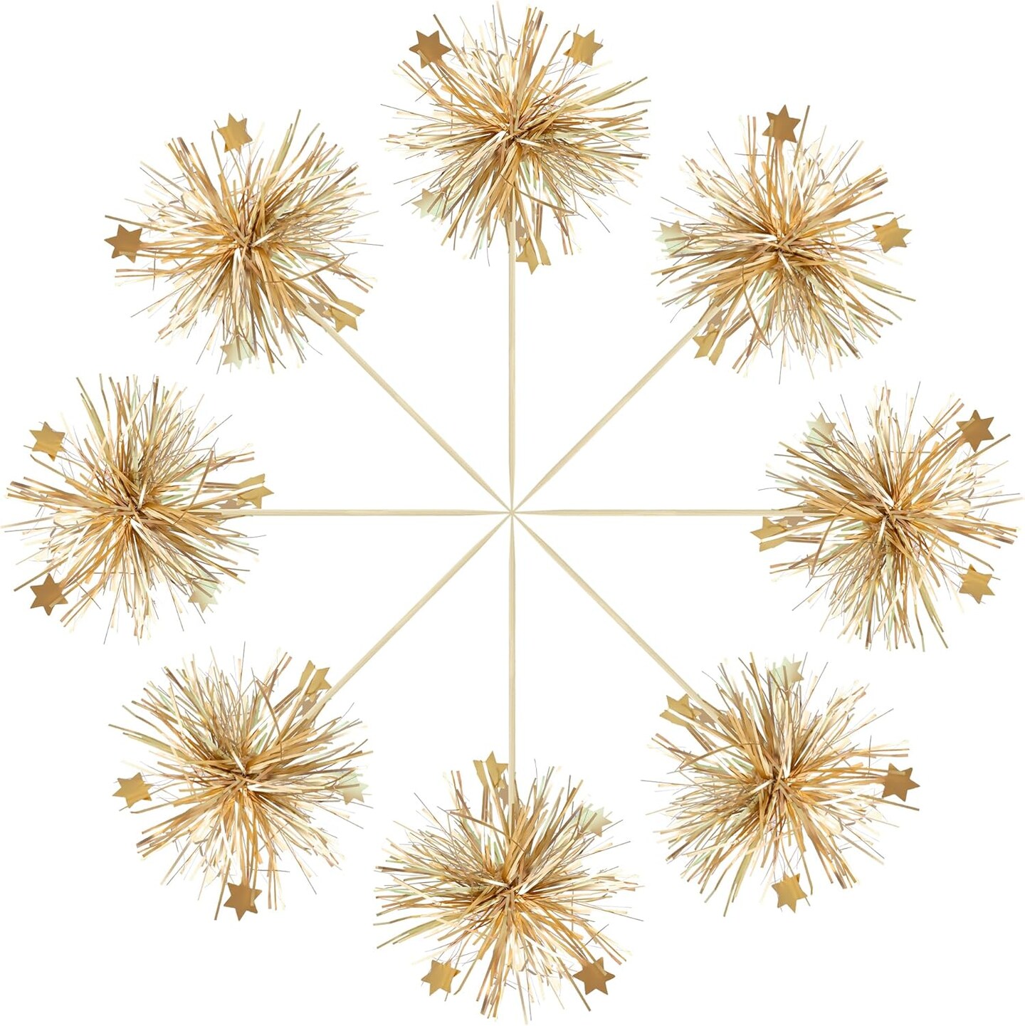30Pcs Foil Firework Cupcake Toppers Happy Birthday Cake Toppers Sparkle Tinsel Flower Drink Stirrers Cocktail Food Fruit Toothpicks for Valentine&#x27;s Day Party Supplies Gold