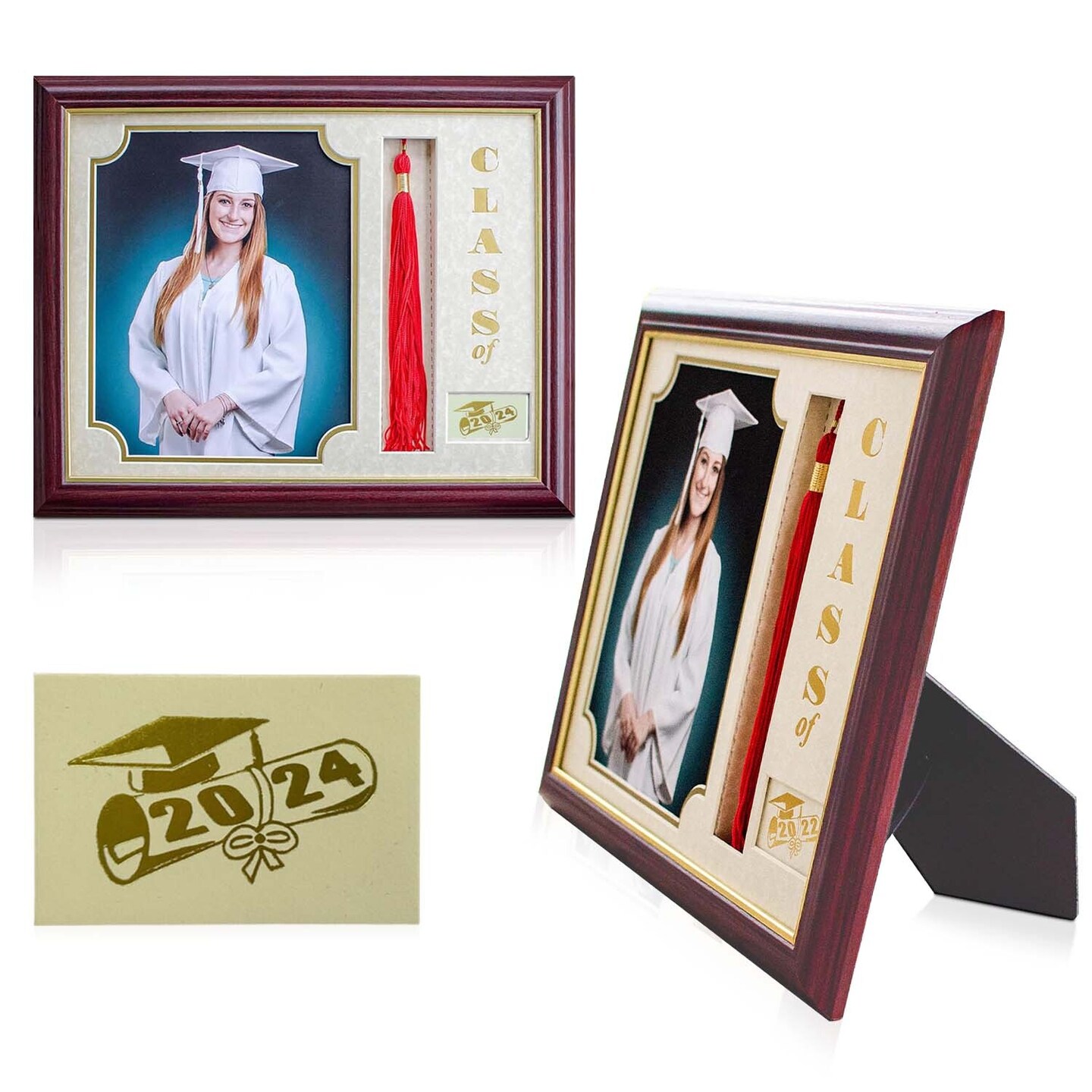 iFrame Graduation Photo &#x26; Tassel Frame I 5x7 Picture Frame I Customizable Grade Class Year | Real Wood Cherry, Black and Walnut Finish I Wall Mount &#x26; Tabletop Graduation Frame | Made in USA