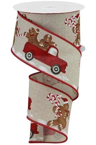 2.5&#x22; Gingerbread Truck Ribbon: Natural (10 Yards)