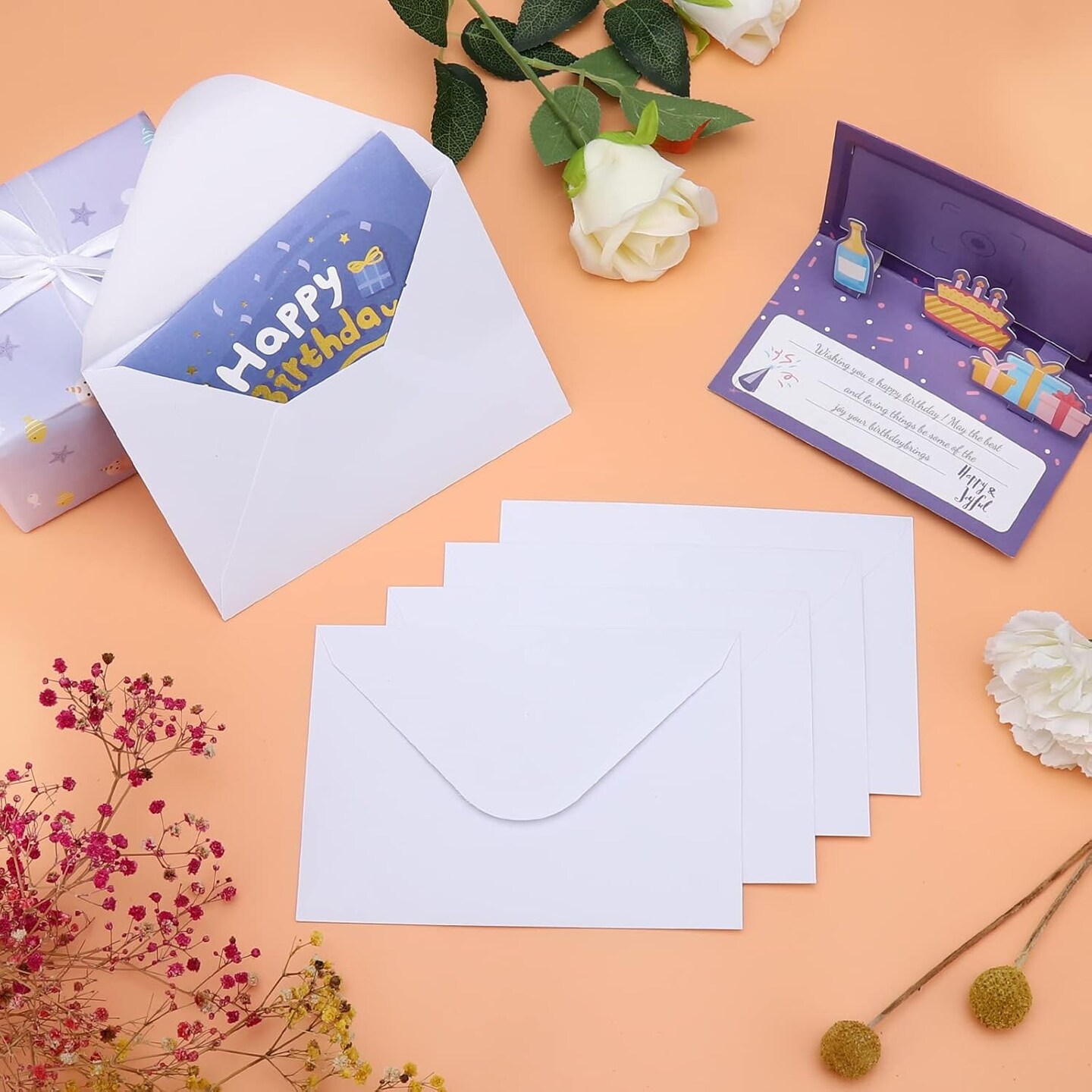 100 Pack White 4x6 Envelopes, Contour Flap A4 Envelopes for Engagement Invites, Weddings Invitation, announcements, Baby shower, Perfect for RSVP Card 120gsm, 4.5 x 6.4 Inches - 100% Recycled