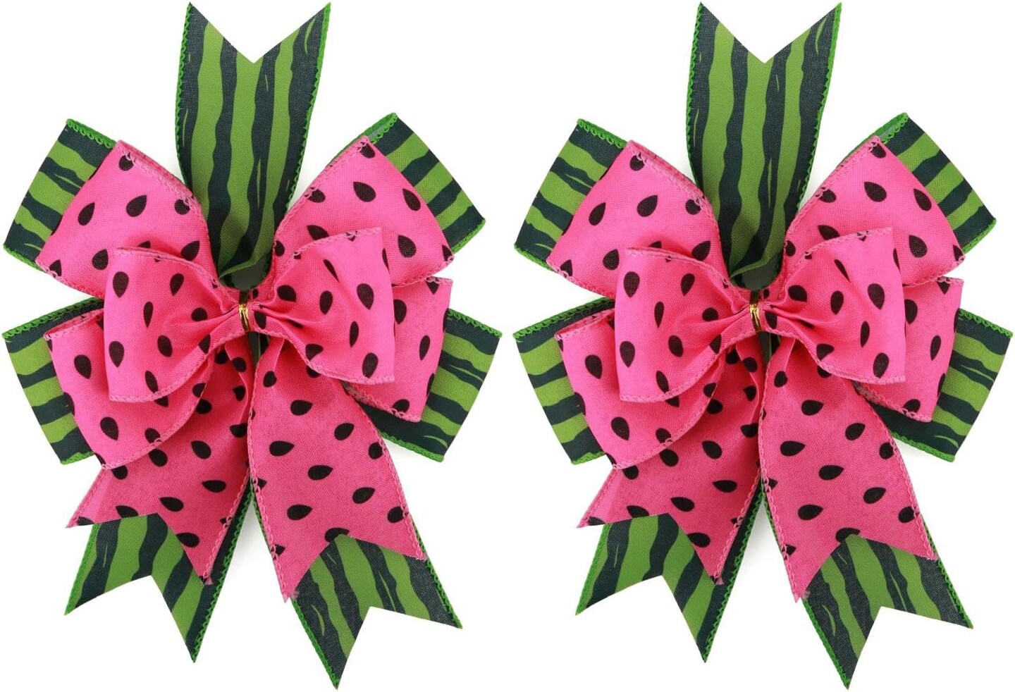 2PCS Large Watermelon Burlap Bows – 12x10in Red & Green Wreath Bows for Summer Parties