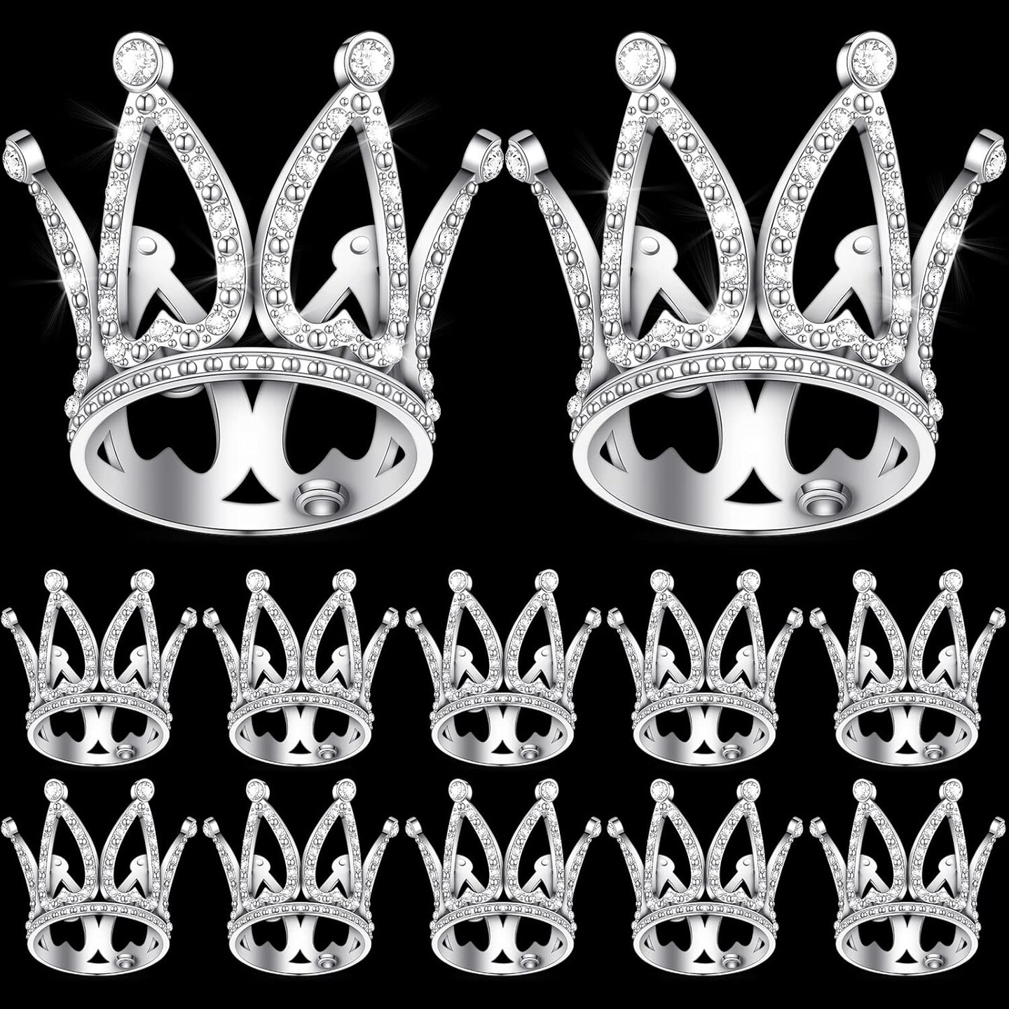 12PCS Mini Silver Crown Cake Toppers – Princess & Baby Shower Decorations, 1.26"x1.26"