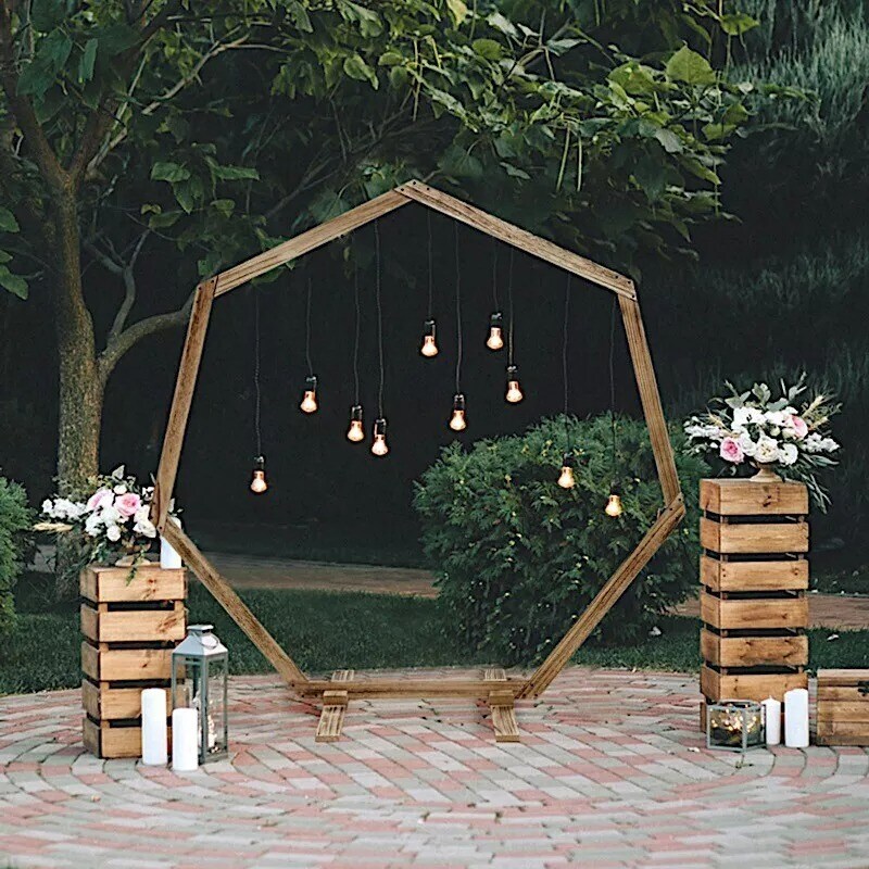 7 ft Natural Heptagon Wood Wedding Arch Backdrop Stand Party Events Decorations