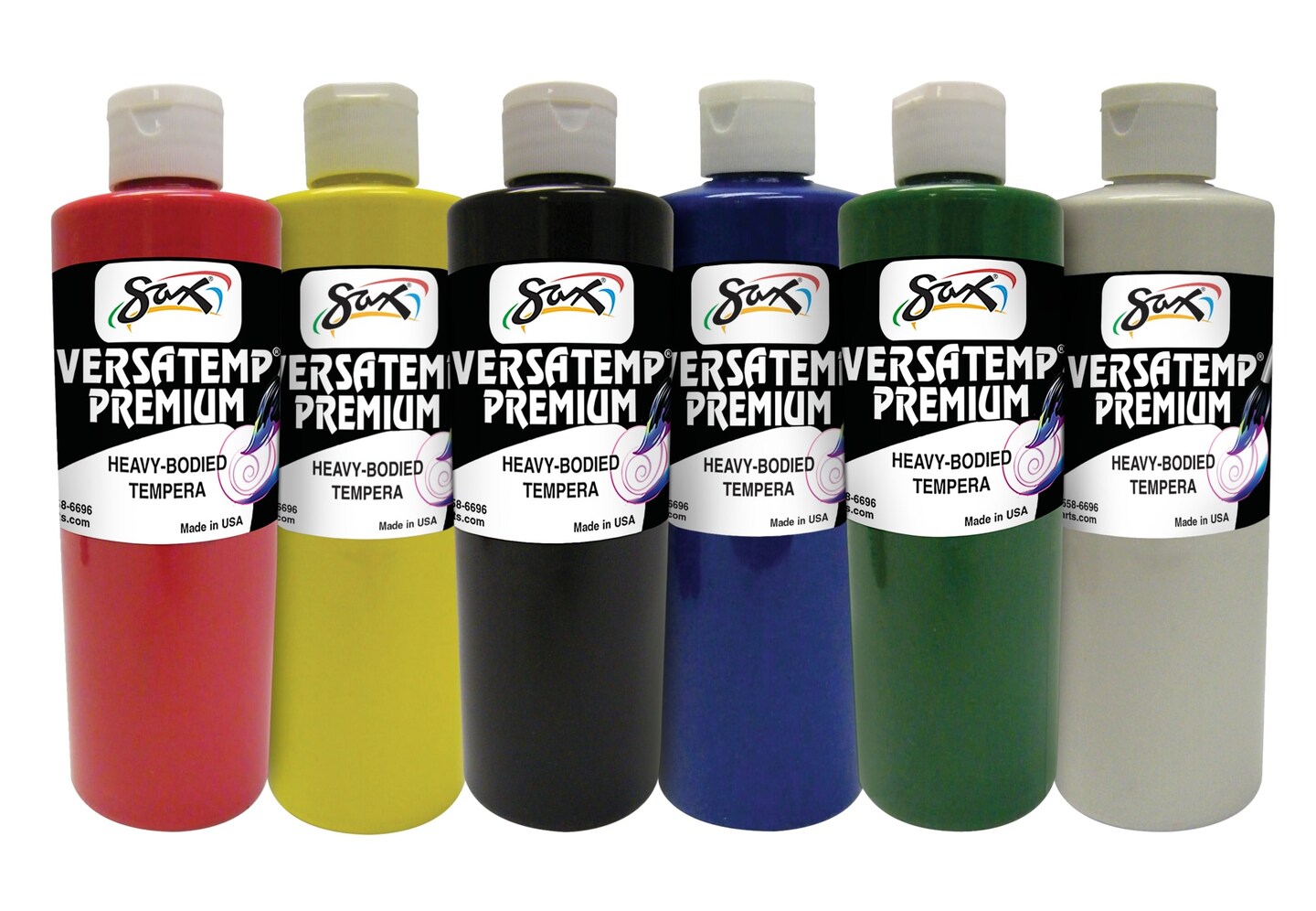 Sax Versatemp Premium Heavy-Bodied Tempera Paint, 1 Pint Bottles, Assorted Colors, Set of 6