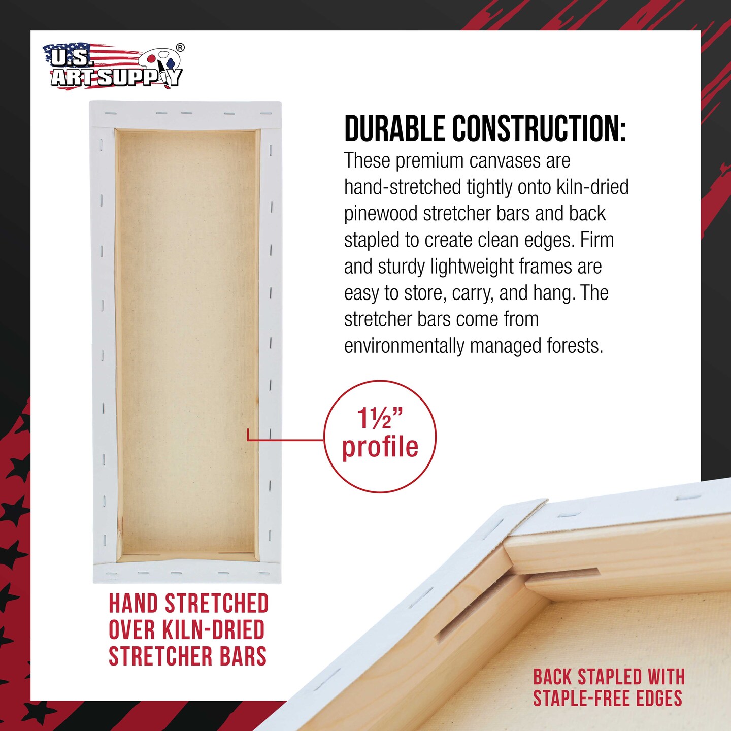 Long Stretched Canvas for Painting 6x18 inch Gallery Depth 1-1/2" Thick, 3-Pack - 12oz Acrylic Gesso Triple Primed, Professional Artist Quality, 100% Cotton - Pouring, Oil Paint