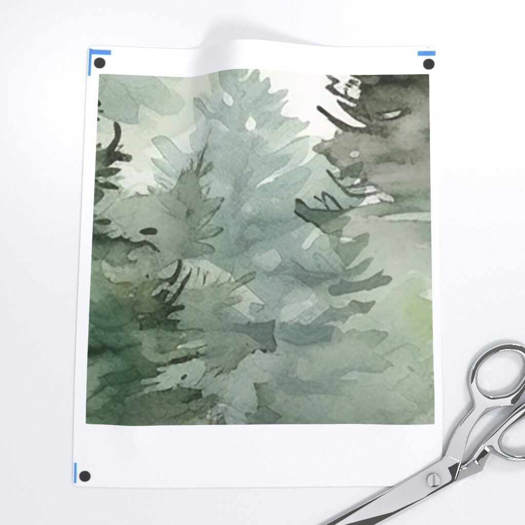 Watercolor Pine Tree Forest Woodland Tranquil Peaceful Woods Trees Rustic Nature Green Custom Printed Fabric by Spoonflower Various Fabrics by the Yard or Fat Quarter 15044019
