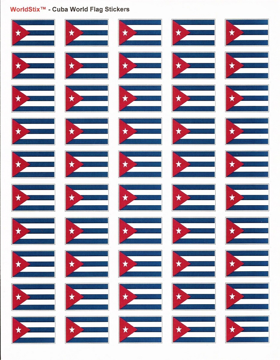 100 Cuba Flag Stickers, Two Sheets of 50, 1.5" x 1" Made in America Self Adhesive Country Flag Scrapbook Stickers, Two Sheets of 50, 100 Sticker Decal Flags