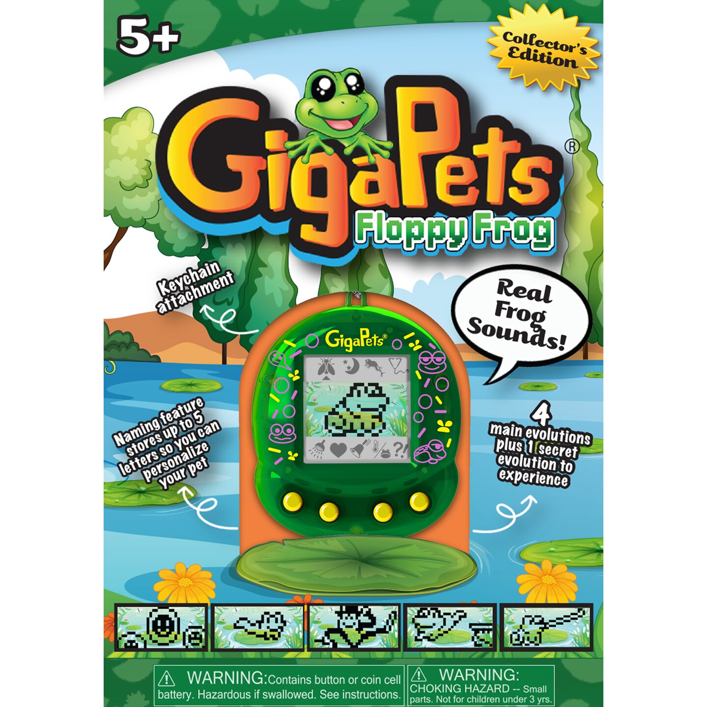 GigaPets: Floppy Frog - The 90’s GigaPets Reinvented, Virtual Interactive Pet Keychain, Real Frog Sounds, New Evolution Animations, Kids Ages 5+
