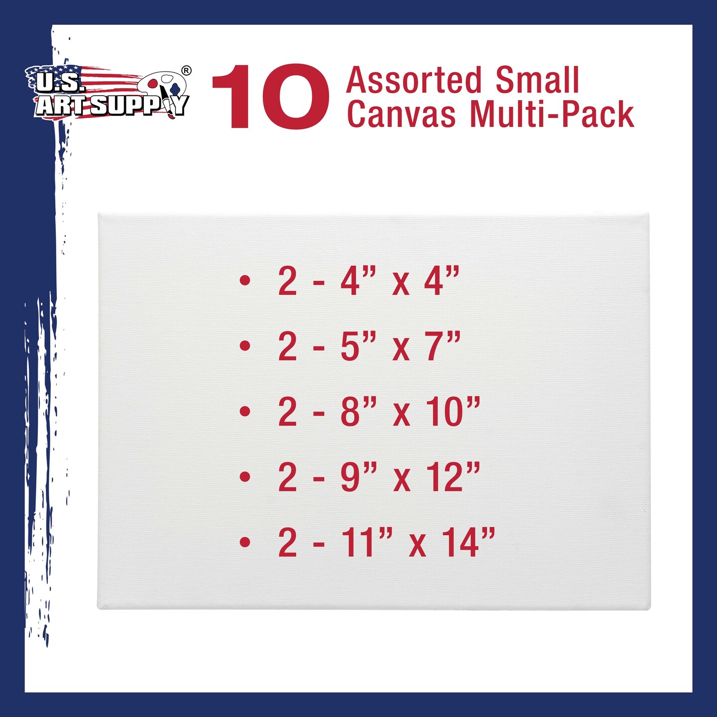 Multi-Pack 2-Ea of 4x4, 5x7, 8x10, 9x12, 11x14. Professional Quality Small 12oz Primed Gesso Artist Stretched Canvas
