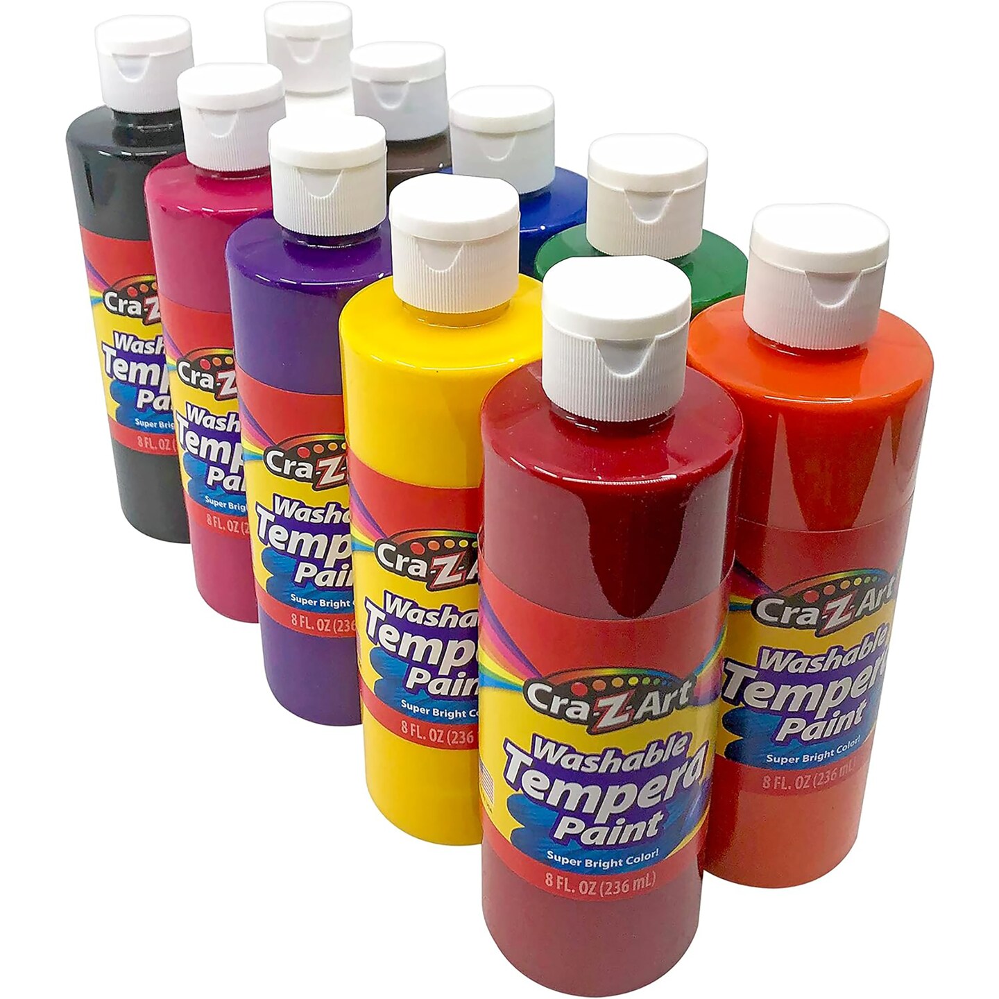 Cra-Z-Art: Classroom Pack: Washable Tempera Paints - 10 Bottle - 8oz Each - 10 Color Bulk Set, Non-Toxic, Arts Crafts, Teachers Supply, Back to School