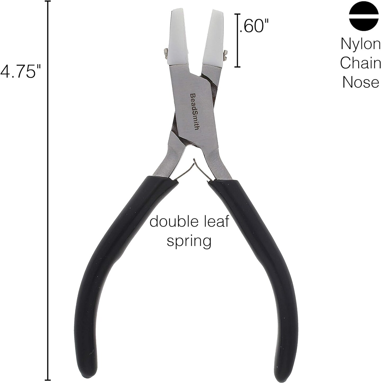 The Beadsmith Double Nylon Jaw Chain Nose Pliers, 4.75 inches (120mm), Black PVC Comfort Grip Handle, with Double Leaf Spring, protects wire when bending and looping