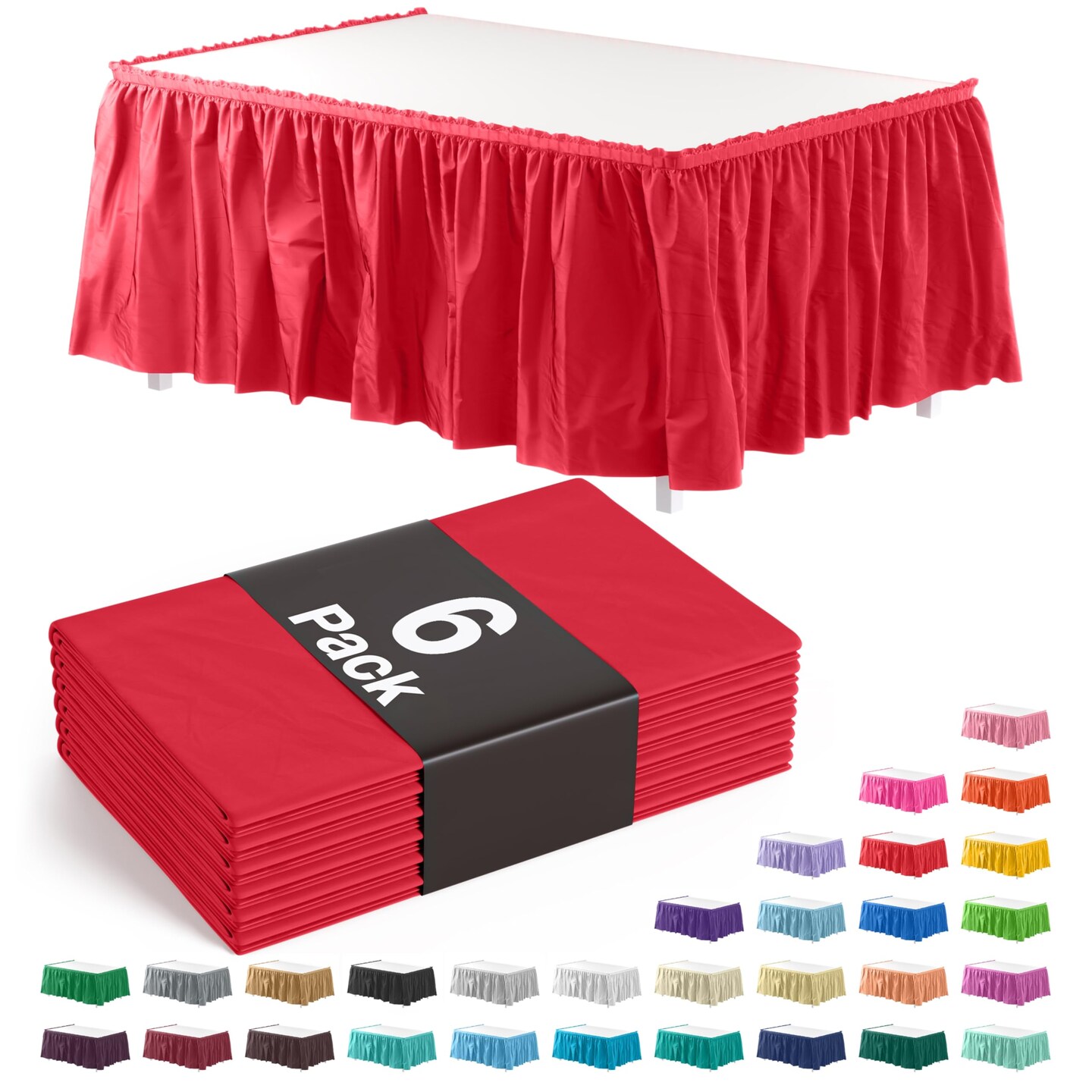 Ruffle Disposable Table Skirt 14 Ft Long Pleated Table Skirts with Adhesive Strip &#x2013; Fits 6ft+ Rectangle or Round Tables &#x2013; Ideal for Birthday Parties, Gender Reveal, Baby Showers &#x26; Event Decorations 6 pack by Exquisite