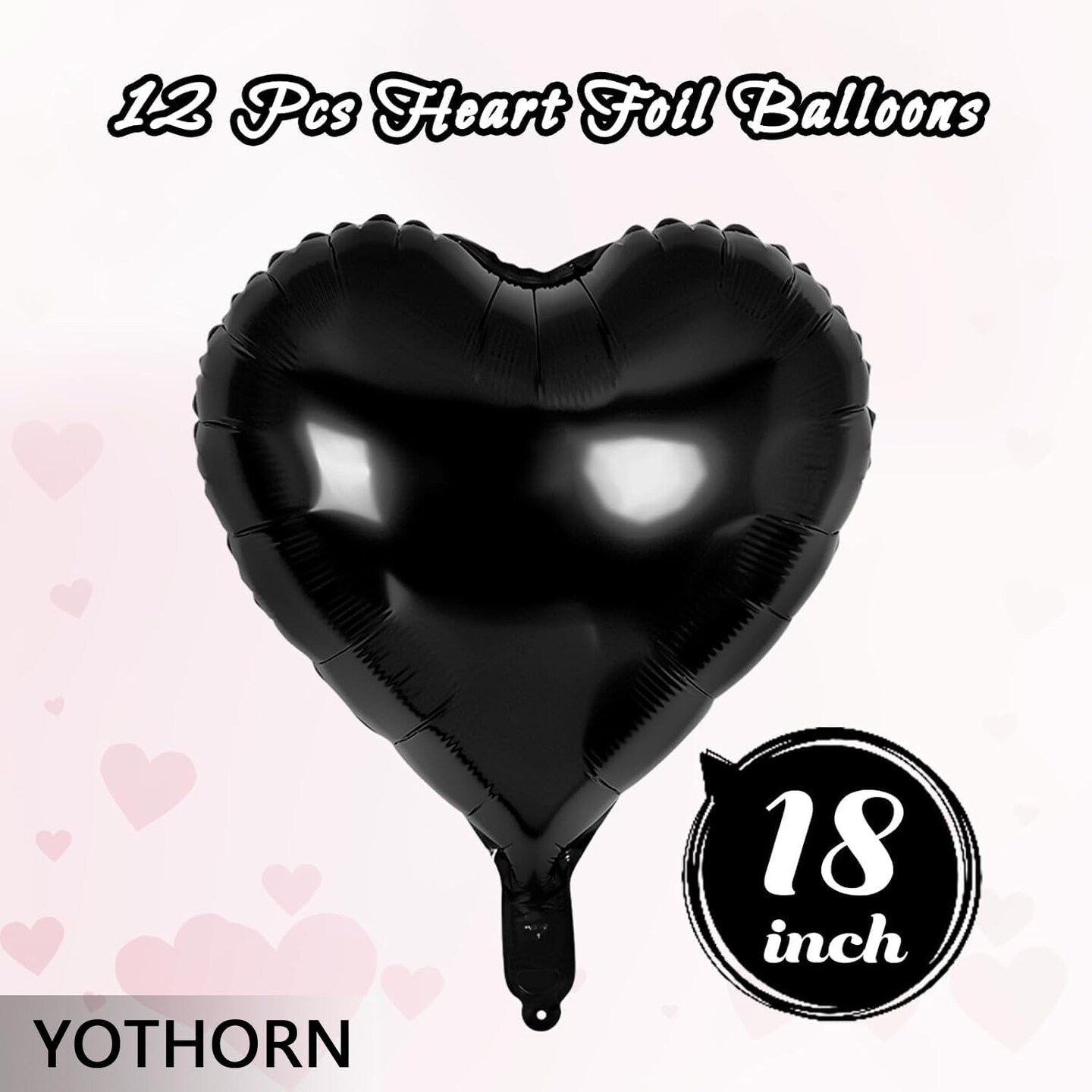 12PCS 18" Black Heart Foil Balloons – Mylar Love Balloons for Birthday, Wedding, Baby Shower, Valentine’s Day & Party Decorations (Black) 18 x 15 x 2.9 inches