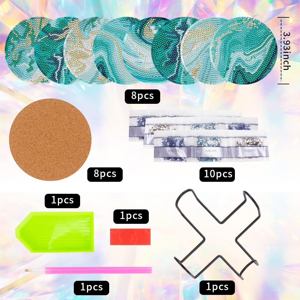 8-Piece Ocean Diamond Painting Coaster Set with Holder – DIY Crystal Art Coasters for Adults, Beginners, Women – Diamond Painting Craft Kit for Home & Gifts