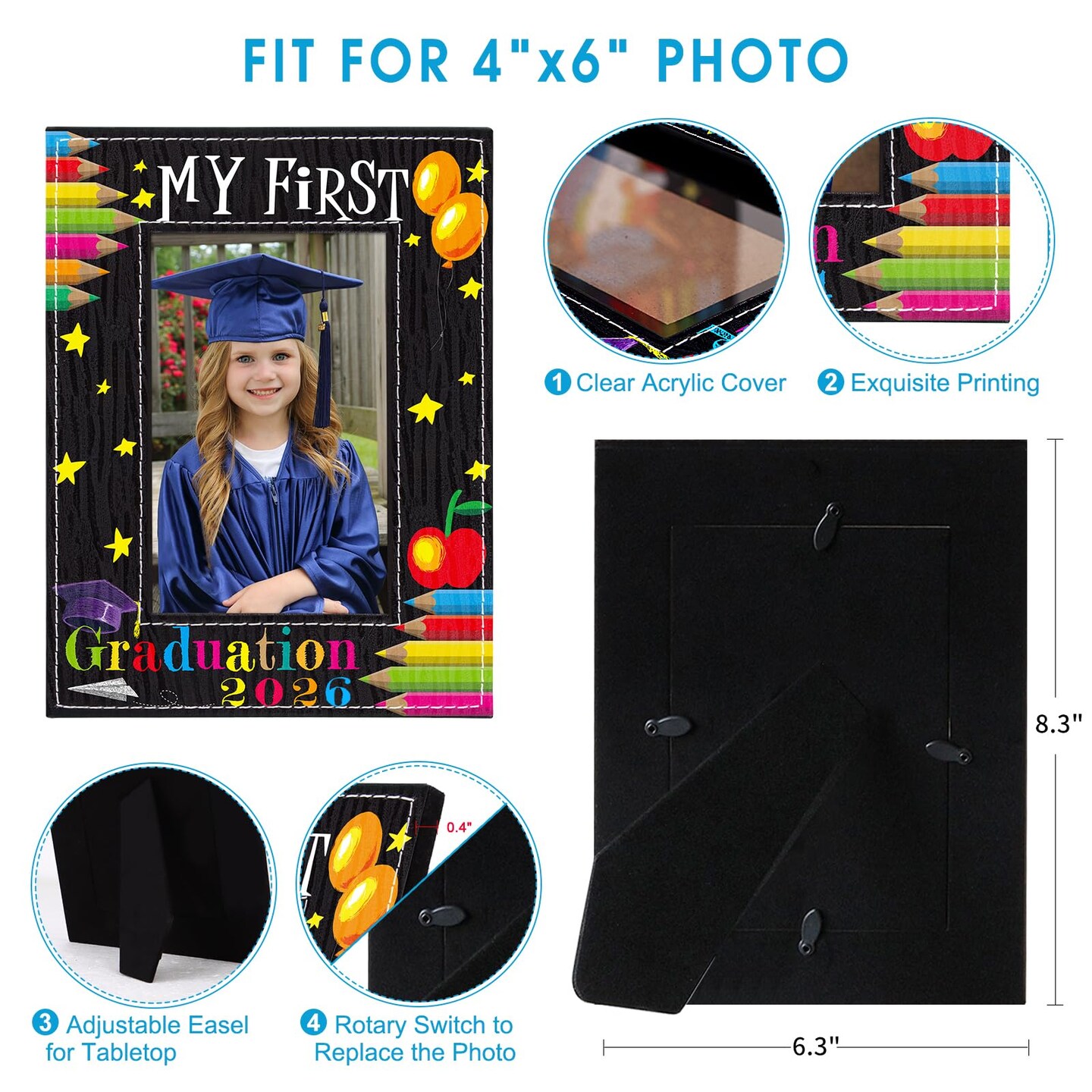 Preschool Graduation Gift - 4"x6" Pre K Kindergarten Graduation Gifts 2026 Graduation Picture Frame My First Graduation Frame End of Year Gift for Kids Students Boys Girls Son Daughter