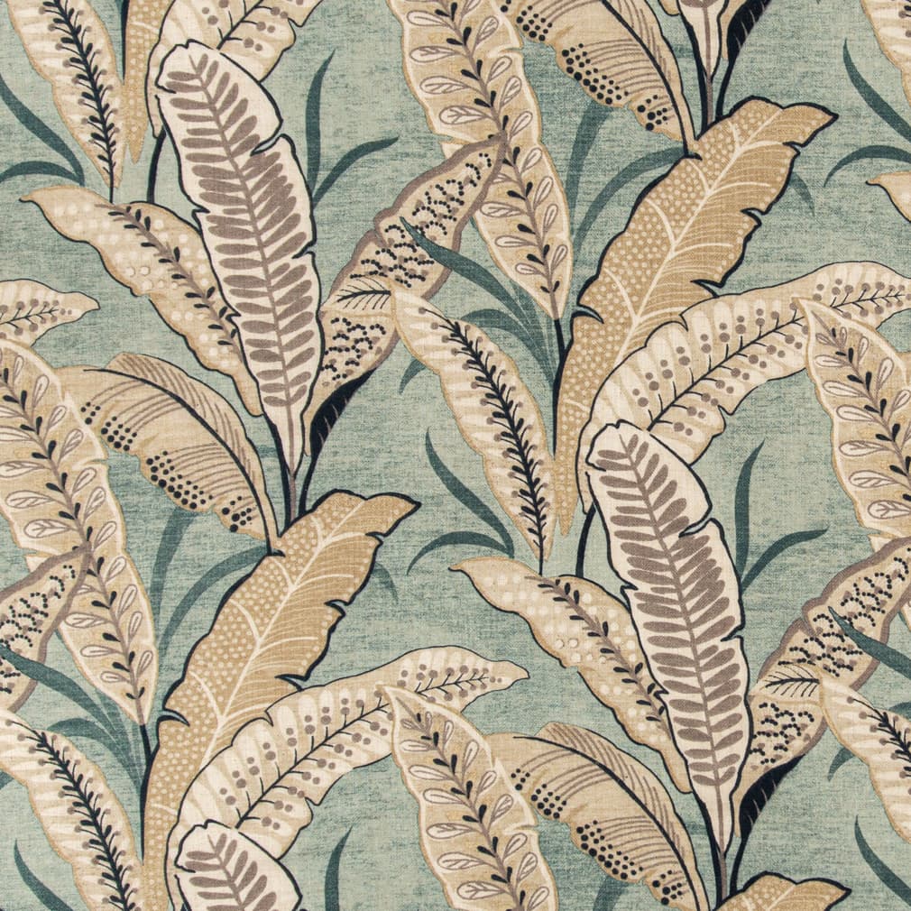 Aqua - Aqua & Teal Leaves,Tropical & Botanical Upholstery Fabric 54 Inches"