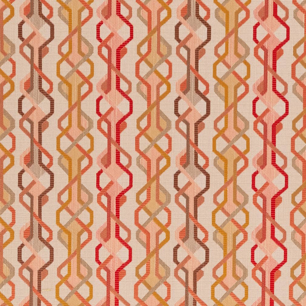 Coral - Coral Peach Abstract Geometric Upholstery Fabric 54 Inches"