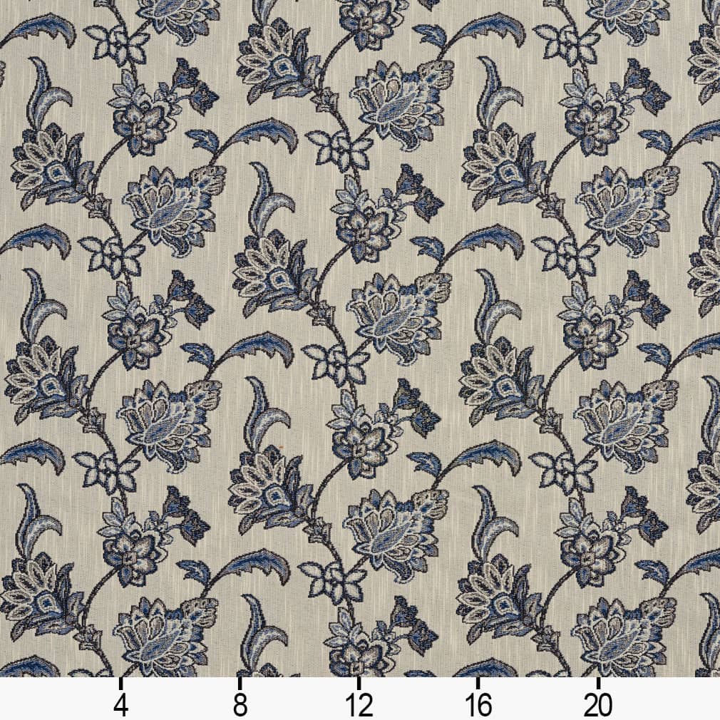 Persian Blue - Blue Floral Upholstery Fabric 54 Inches&#x22;