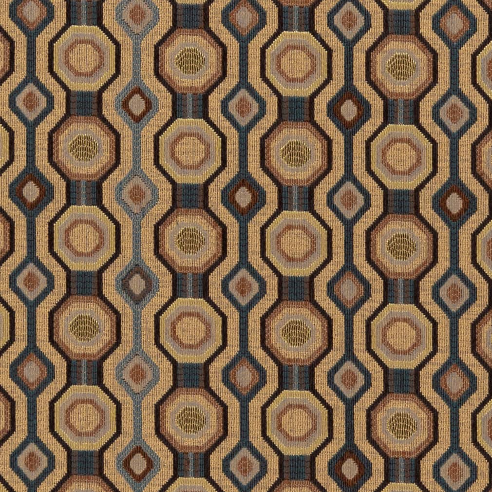 Denim - Blue,brown Abstract  Geometric Upholstery Fabric 54 Inches&#x22;