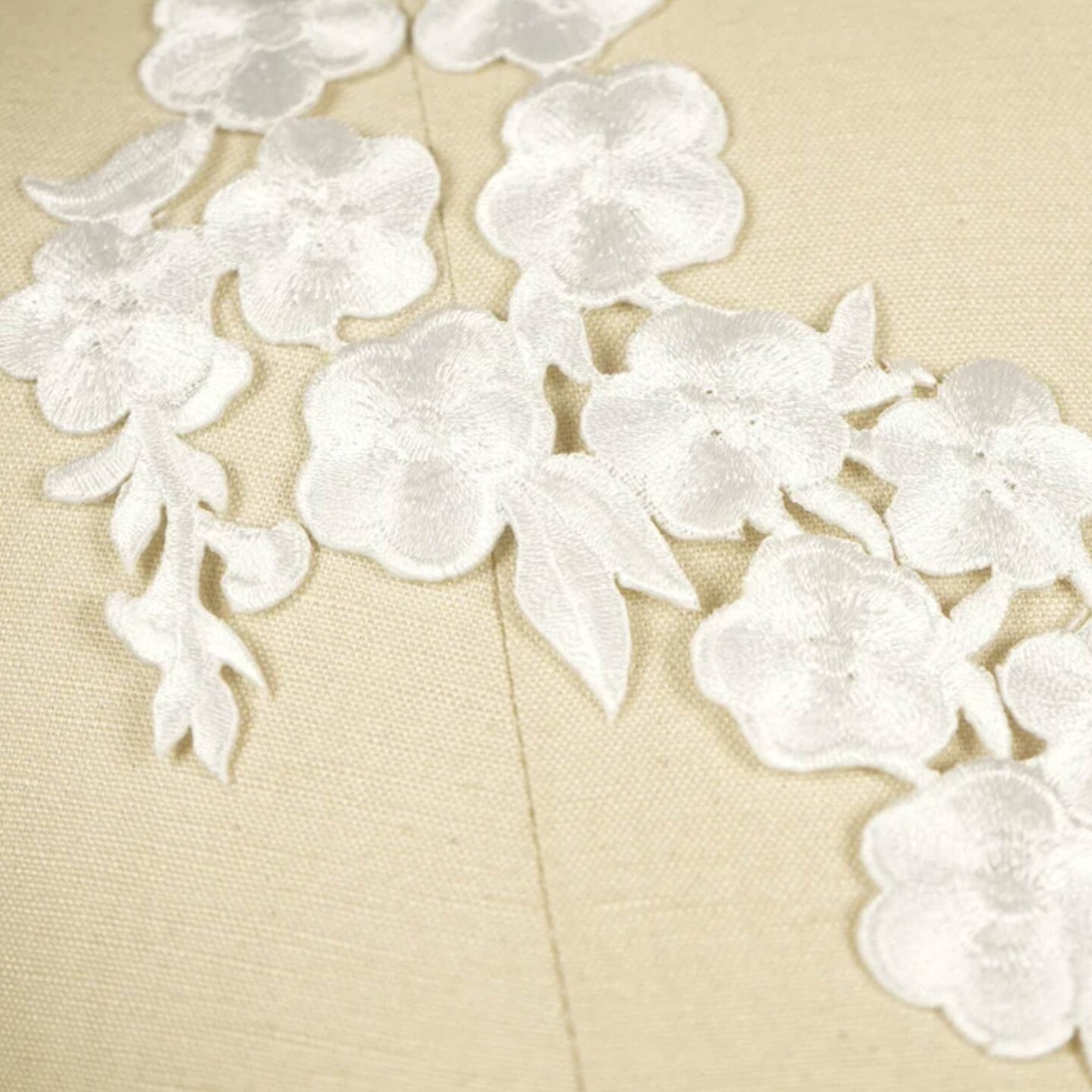 Elegant White Embroidery Flower Iron On Patch Pair for Clothing and Crafts