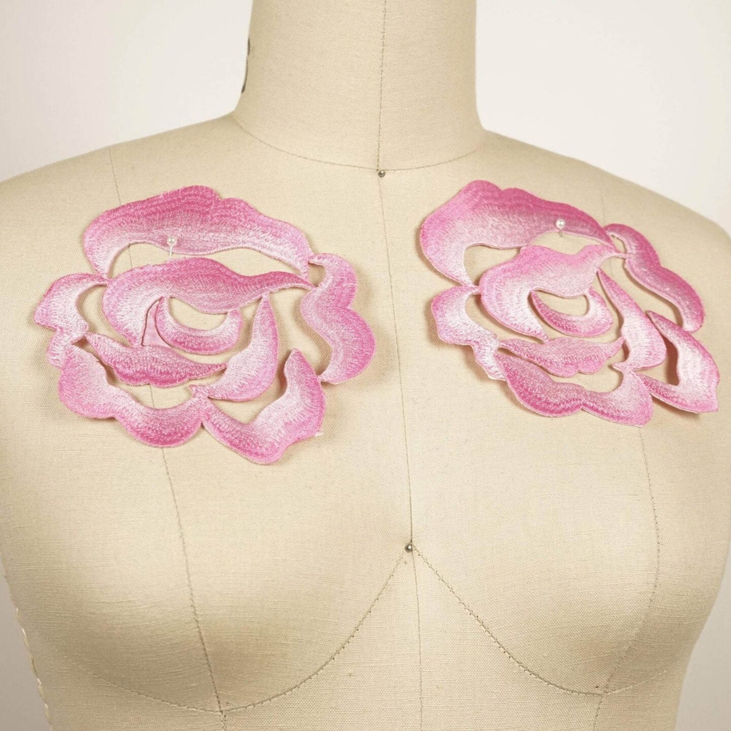 Cupid Pink Embroidered Rose Iron On Flower Patch Pair for DIY Crafts and Decor