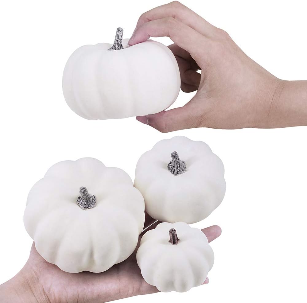 12 PCS Assorted Sizes White Artificial Pumpkins